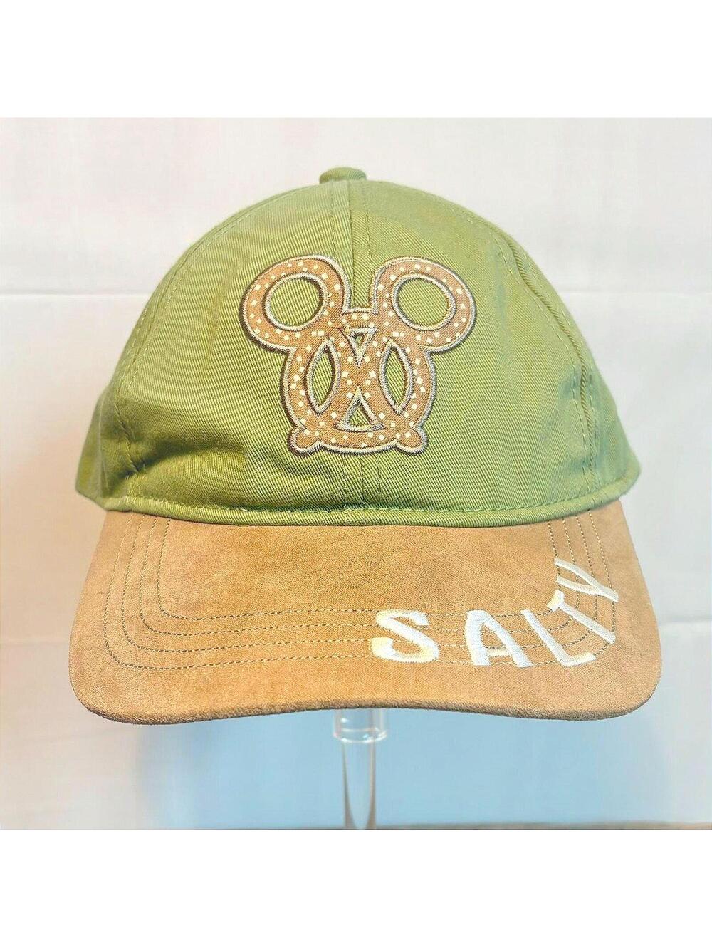 Disney Parks Mickey Mouse Pretzel "SALTY" Baseball Cap Olive Suede Brim